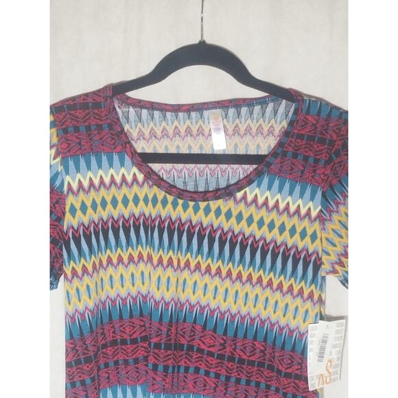 LuLaRoe Classic T shirt tribal red yellow blue polyester blend size xs READ new - Picture 10 of 11